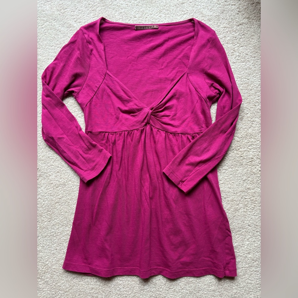 Velvet brand fuchsia cotton 3/4 sleeve twist front top size S/P.